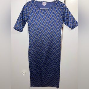 Blue Geometric Body Con Dress XS